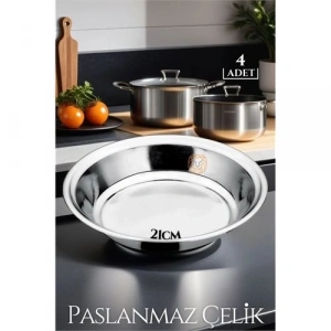 Mey İthalat® 21 cm 4 LÜ Tabak Seti Paslanmaz Çelik B.Caprio Design 719554
