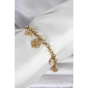 Mey İthalat® 316L Çelik Gold Renk Charmlı Kadın Bileklik