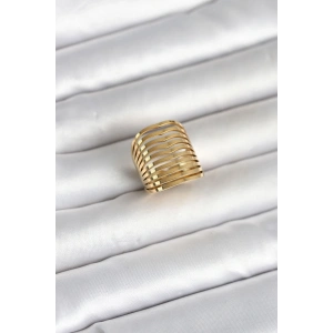 Mey İthalat® 316L Çelik Gold Renk Plaka Model Kadın Yüzük