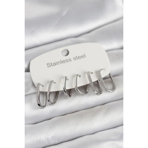 Mey İthalat® 316L Çelik Gümüş Renk 6lı Set Geometrik Model Kadın Küpe