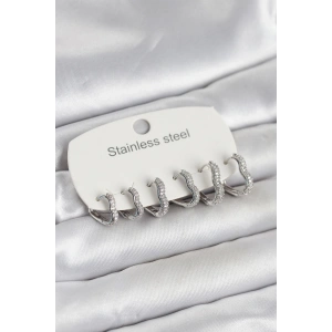 Mey İthalat® 316L Çelik Gümüş Renk 6lı Set Kalp Form Kadın Küpe