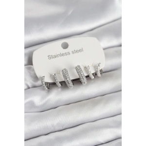 Mey İthalat® 316L Çelik Gümüş Renk 6lı Set Zirkon Taşlı Halka Model Kadın Küpe