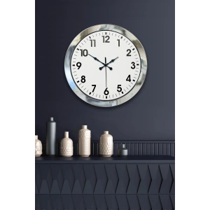 Mey İthalat® 36 cm Krom Metal Standart Duvar Saati