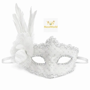 Mey İthalat® Beyaz Tüylü Venedik Lüks Balo Maskesi