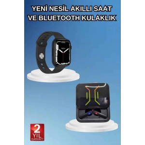Mey İthalat® Bluetooth Bağlantılı Kablosuz Kulaklık ve Yeni Nesil Akıllı Saat 5.0 Bluetooth