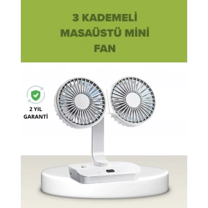 Mey İthalat® Çift Kafalı Masaüstü ve Duvar Tipi Sessiz USB Şarjlı Fan