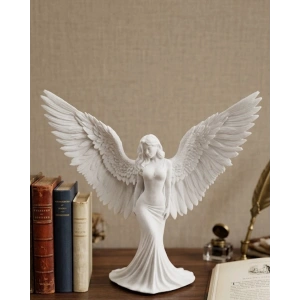 Mey İthalat® Kanatlı Melek Figürü 3D Baskı Dekoratif Heykel Biblo Ev Ofis Aksesuarı