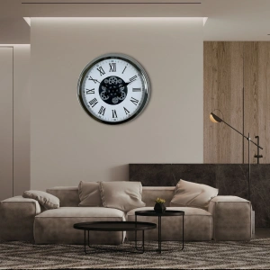 Mey İthalat® Krom Roma Rakamlı 60 Cm Çarklı Duvar Saati