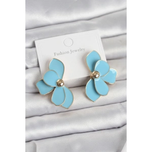 Mey İthalat® Mavi Mineli Lotus Model Pirinç Kadın Küpe