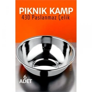 Mey İthalat® Paslanmaz Çelik Yemek Tası Çorba Kasesi Kamp Piknik Tabağı 6 ADET 721503
