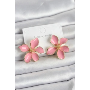 Mey İthalat® Pembe Mineli Çiçek Model Pirinç Kadın Küpe