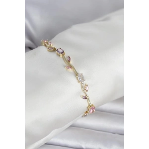 Mey İthalat® Pirinç Gold Renk Çiçek Sarmaşık Model Kadın Bileklik