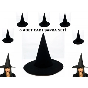 Mey İthalat® Siyah Cadı Şapkası Keçe Yetişkin Boy 6 Adet