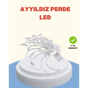 Mey İthalat® Yıldız Ay Tasarımlı Prizli Perde LED Işık İç Mekan Dekoru