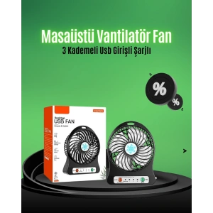 Mini USB Fan – Şarj Edilebilir, Işıklı, 3 Kademe, Taşınabilir Masaüstü Vantilatör