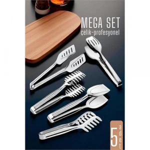 Mutfak Maşa Seti - Makarna Pasta Salata Çok Amaçlı Maşa 5 li SET 304 Paslanmaz Çelik