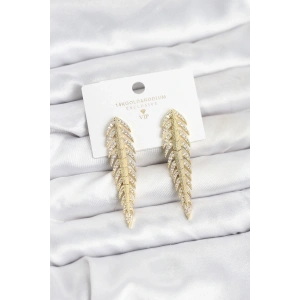 Pirinç Gold Renk Balık Sırtı Model Zirkon Taşlı Kadın Küpe