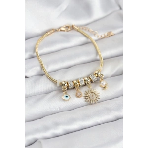 Mey İthalat® Pirinç Gold Renk Güneş Charmlı Kadın Bileklik