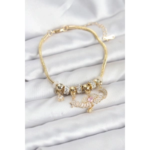 Mey İthalat® Pirinç Gold Renk Kanatlı Charmlı Kadın Bileklik