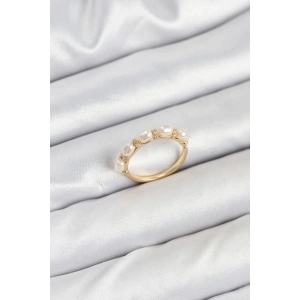 Pirinç Gold Renk Sıralı İncili Kadın Yüzük