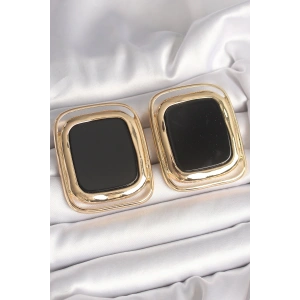 Mey İthalat® Pirinç Gold Renk Siyah Mineli Kare Model Kadın Küpe