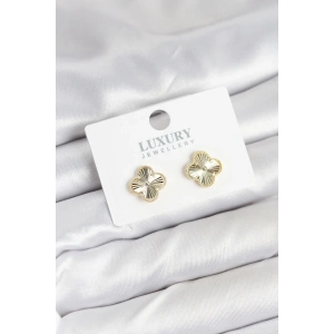 Pirinç Gold Renk Tekli Yonca Kadın Küpe