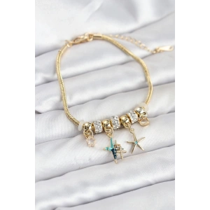 Mey İthalat® Pirinç Gold Renk Yıldız Model Charmlı Kadın Bileklik