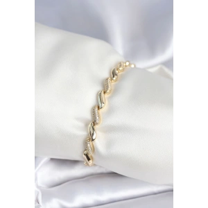 Pirinç Gold Renk Zirkon Taşlı Sarmal Model Kadın Bileklik