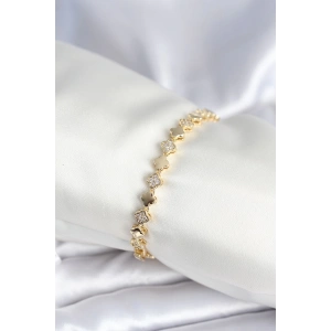Mey İthalat® Pirinç Gold Renk Zirkon Taşlı Yonca Model Kadın Bileklik