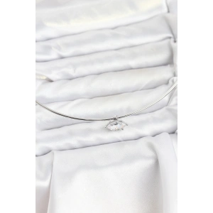 Mey İthalat® Pirinç Gümüş Renk Choker Model Zirkon Taşlı Kadın Kolye