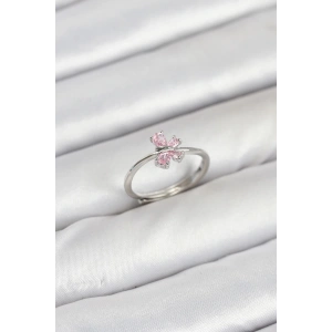 Pirinç Gümüş Renk Pembe Kelebek Kadın Yüzük