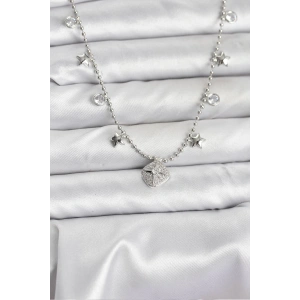 Pirinç Gümüş Renk Zirkon Taşlı Kutup Yıldızı Model Kadın Kolye