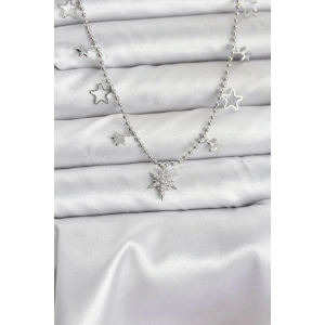 Pirinç Gümüş Renk Zirkon Taşlı Kutup Yıldızı Model Kadın Kolye