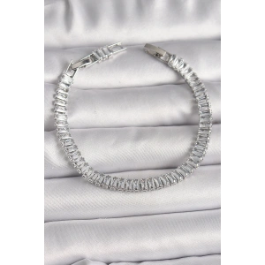 Pirinç Gümüş Renk Zirkon Taşlı Su Yolu Model Kadın Bileklik