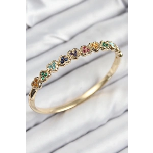 Pirinç Renkli Zirkon Taşlı Sıralı Kalp Model Gold Renk Kadın Kelepçe
