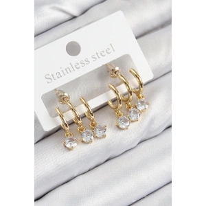 Pirinç Sallantılı Zirkon Taşlı Model Gold Renk Kadın Küpe