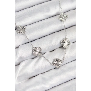 Pirinç VIP Yonca Model Gümüş Renk Kadın Kolye