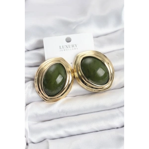 Mey İthalat® Pirinç Yeşil Badem Model Vintage Gold Kadın Küpe