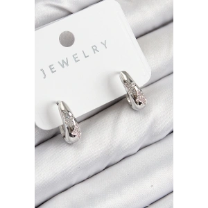 Pirinç Zirkon Taş Desenli Model Gümüş Renk Kadın Küpe