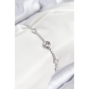 Pirinç Zirkon Taşlı Daire Model Gümüş Renk Asansörlü Kadın Bileklik