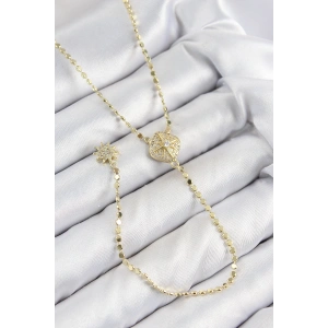Pirinç Zirkon Taşlı Ezme Zincirli Madalyon Model Gold Renk Y Kolye