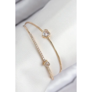 Pirinç Zirkon Taşlı Kalp Model Gold Renk Kadın Bileklik