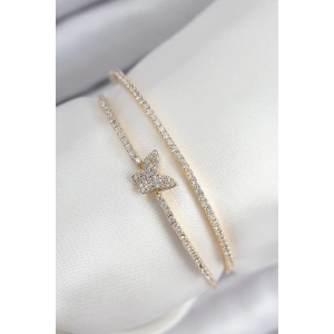 Pirinç Zirkon Taşlı Kelebek Model Gold Renk Kadın Bileklik