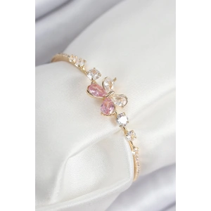 Pirinç Zirkon Taşlı Kelebek Model Gold Renk Kadın Bileklik