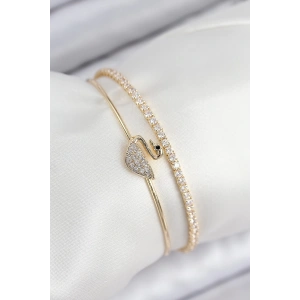 Pirinç Zirkon Taşlı Kuğu Model Gold Renk Kadın Bileklik