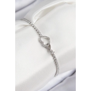 Pirinç Zirkon Taşlı Sonsuzluk Kalp Model Gümüş Renk Kadın Bileklik