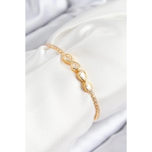 Pirinç Zirkon Taşlı Sonsuzluk Model Gold Renk Asansörlü Kadın Bileklik