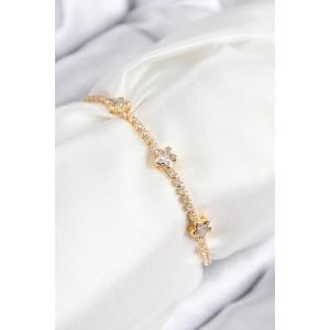 Pirinç Zirkon Taşlı Yıldız Model Gold Renk Asansörlü Kadın Bileklik