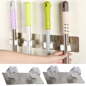 Pratik Organizer 4'lü Yapışkanlı Fırça Paspas Mop Fırça Sabitleyici Ergonomik Alet Aparatı (5047)