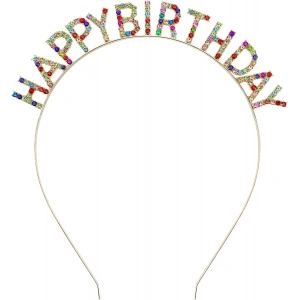 Rengarenk Kristal Taşlı Ekstra Lüks Gümüş Kaplama Happy Birthday Taç 16x17 Cm